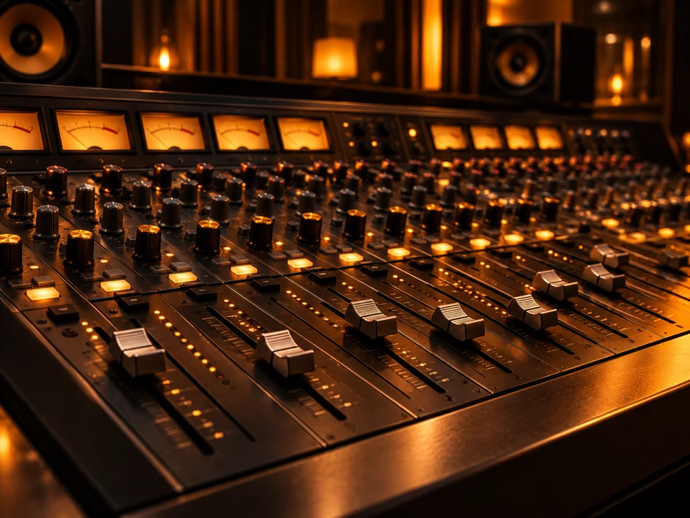 Consola profesional de mezcla con faders y controles
